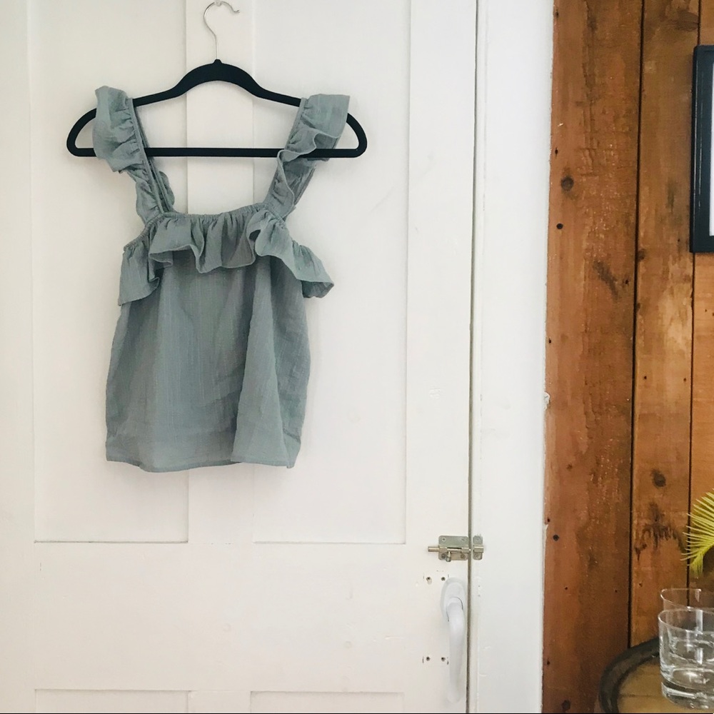 Sage green ruffled tank top. NWT